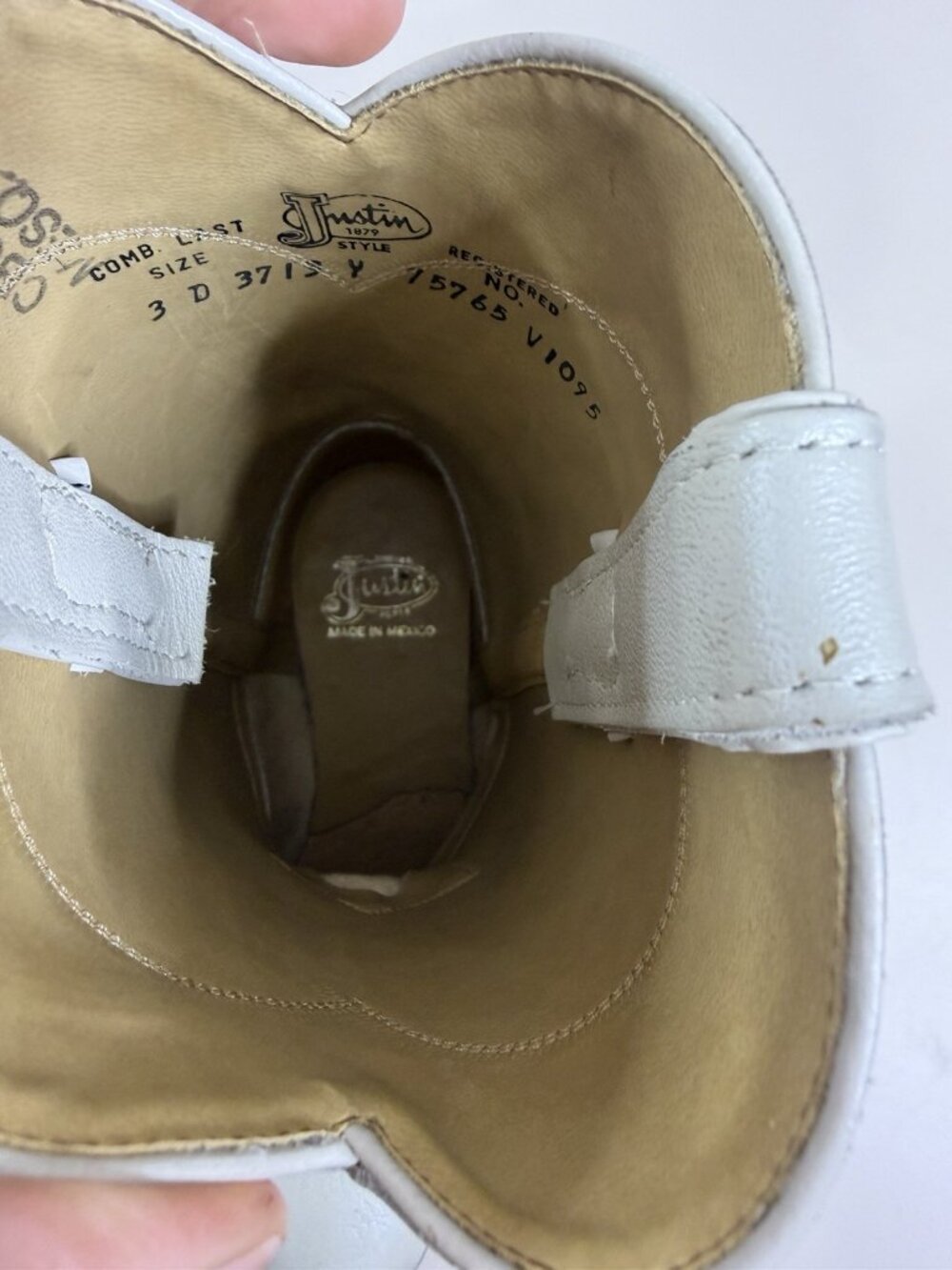 VTG Justin 3D Youth Off White Grayish Leather Roper Boots Western GUC - Picture 8 of 11